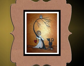 Whimsical Art Creeper Print --- Art Print Giclee - I Wish I Was Special -- Owl - Hedgehog - Dragonflies - Black Cat