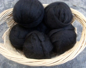Alpaca Rovings in Black, Super soft and silky, Ready to Spin Two Ounces Handmade Spinning Supplies Felting DIY Doll Making
