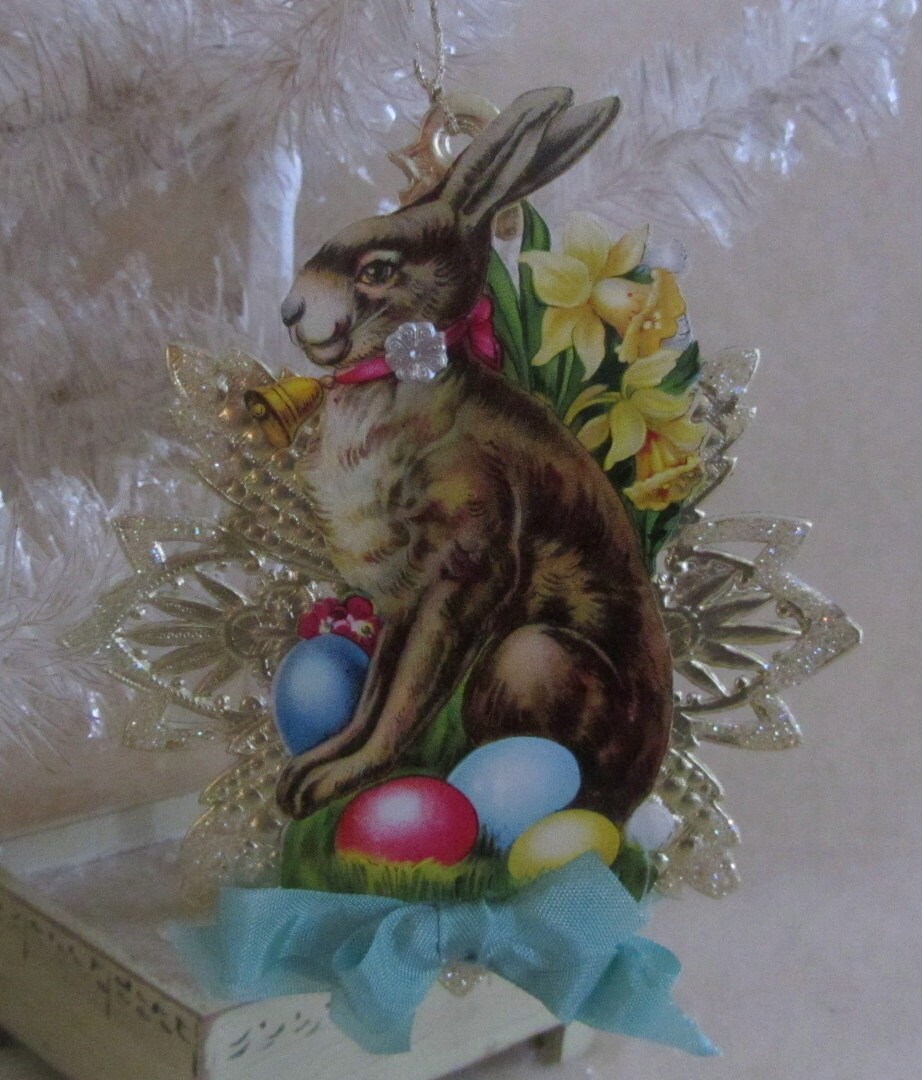 Vintage Gold Dresden Easter Ornament with Antique Die Cut