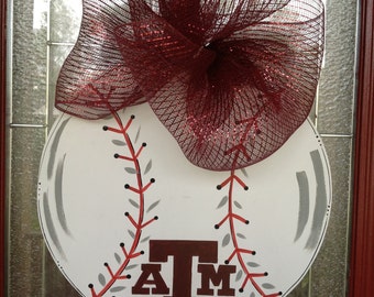 Front door decor, spring door hanger, summer door hanger, Baseball door hanger, baseball door hangers, TAMU baseball hanger
