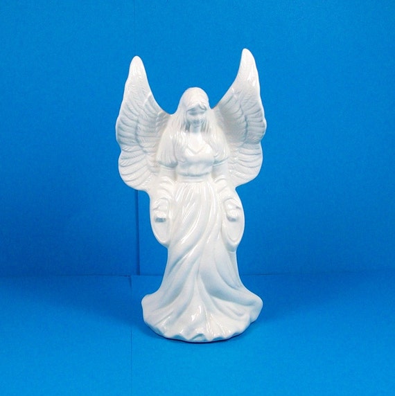 Handmade White Ceramic Angel with Palms by JillsTreasureChest