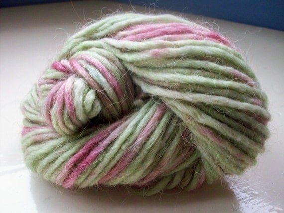 Hand painted yarn 50g soft sage green old rose by SpinningStreak