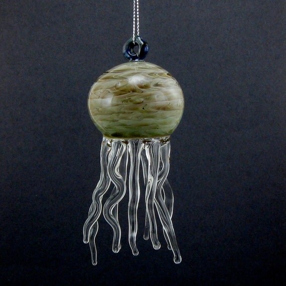 Jellyfish Ornament Hand Blown Glass in Green Amber Purple