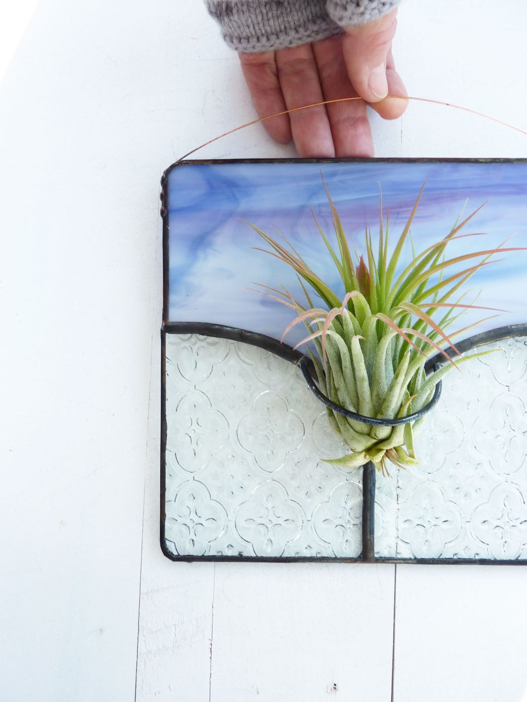 Stained Glass Panel Air Plant Holder Lilac Art Nouveau 4