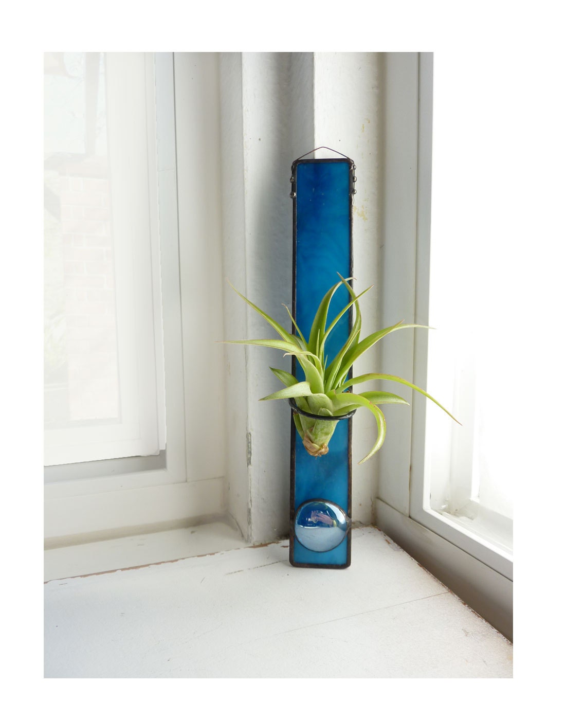 Stained Glass Air Plant Holder Teal Blue