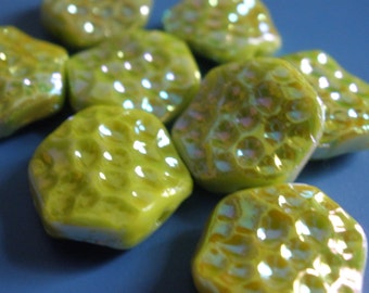 Vintage Glass Beads (6)(12mm) German Chartruese AB Crater Beads