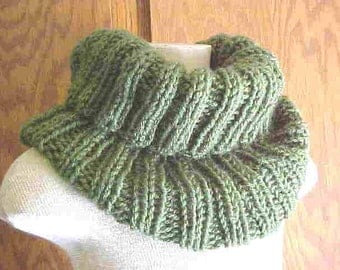 HANDKnIT NECK WARMer/Cowl-Color is ''Medium Thyme Green'', soft Acrylic-Women/Men-FREE SHIPPING