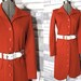 Vintage Jacket, 60s, Dress, Tomato Red, Wool, Knit, Button Front, Original Belt, White Patent Leather, Collar, Cutaway Hem, Rounded Hem