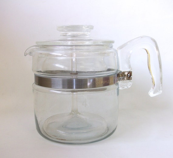 Vintage Cup Pyrex Coffee Pot Perculator Blue Flameware