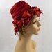 Vintage 1960s 60s Hat Wine Red Satin Flowerpot Style with Silk and Velvet Florals from the Fashion Guild Sz 21