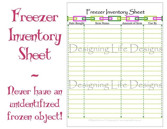 Items similar to Freezer, Pantry, and Fridge Inventory Sheets ...