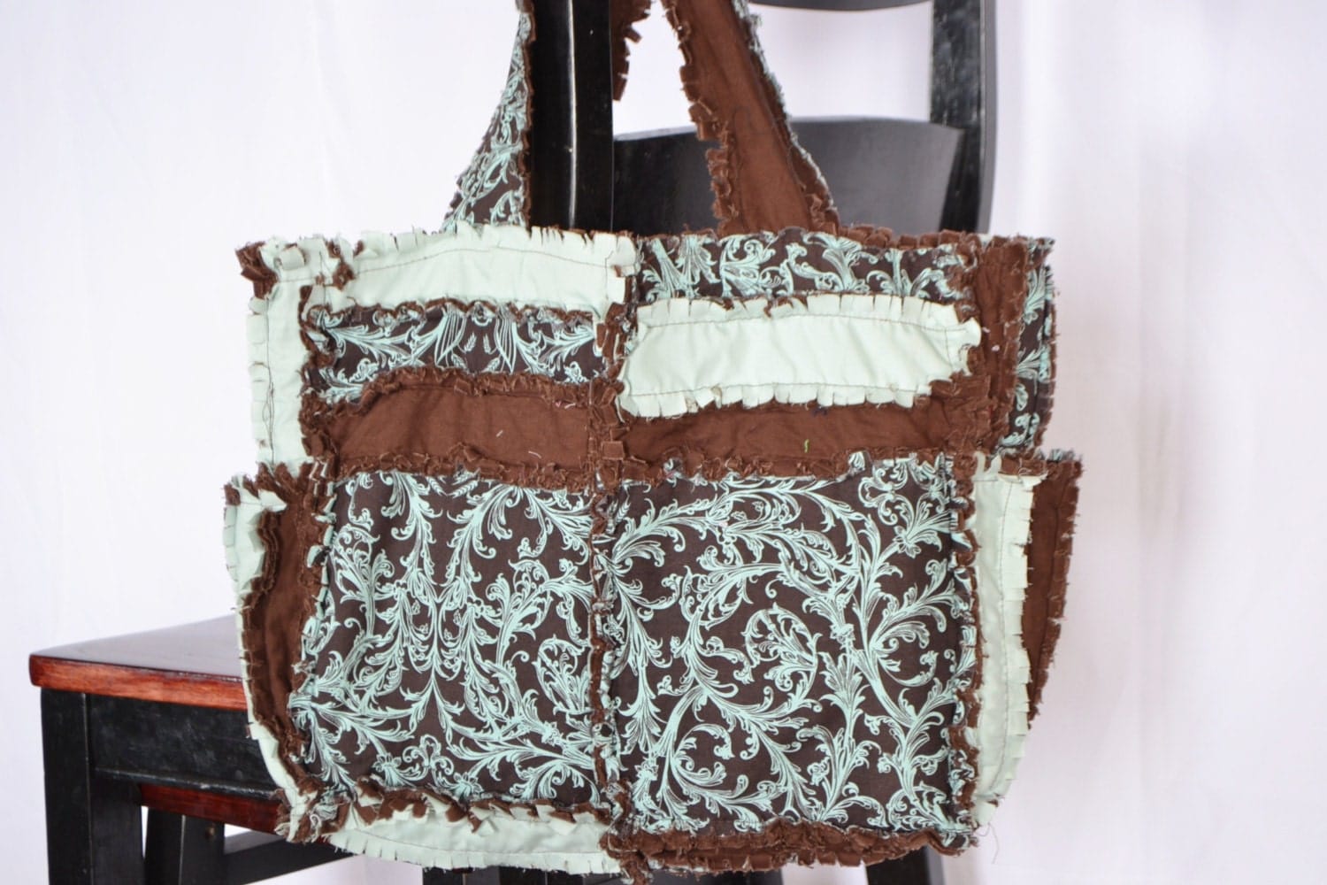 Rag Diaper Bag PURSE Quilted Turquoise brown by avisiontoremember