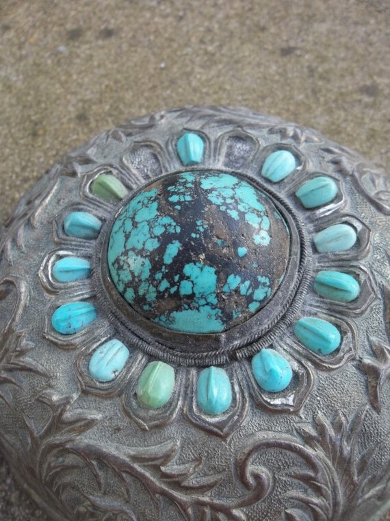 Antique Silver Box Turquoise Jewelry Box Vintage Jewelry