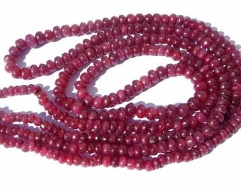 2 Strands Full 18 Inches 18x2-36 Inches - AA Natural Ruby Smooth Rondelles Size 4 - 5mm Good Quality Wholesale Price