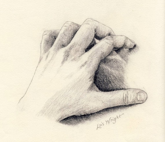 Items similar to Hand on White Background, Original Charcoal Drawing on ...