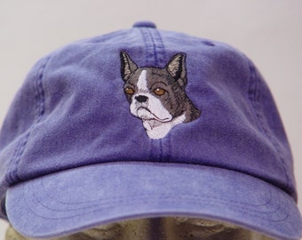 BOSTON TERRIER DOG Hat - One Embroidered Men Women Cap - Price Embroidery Apparel - 24 Color Caps Available