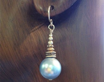 Swarovski Crystal 12 mm Pearl Earrings Pale Blue