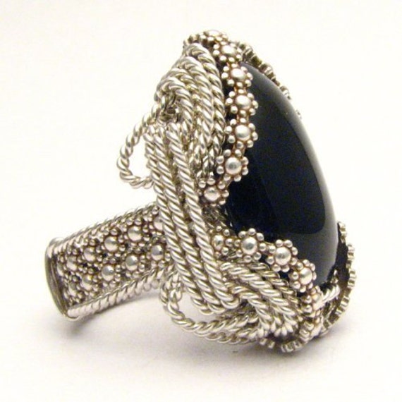 Handmade Sterling Silver Berry Wire Wrap Black Onyx Ring