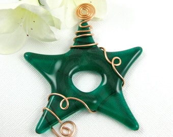Emerald Green Fused Glass Star Suncatcher