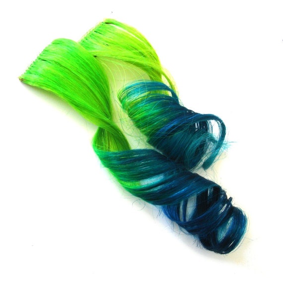 Dip dyed hair extensions neon green with turquoise by ikickshins