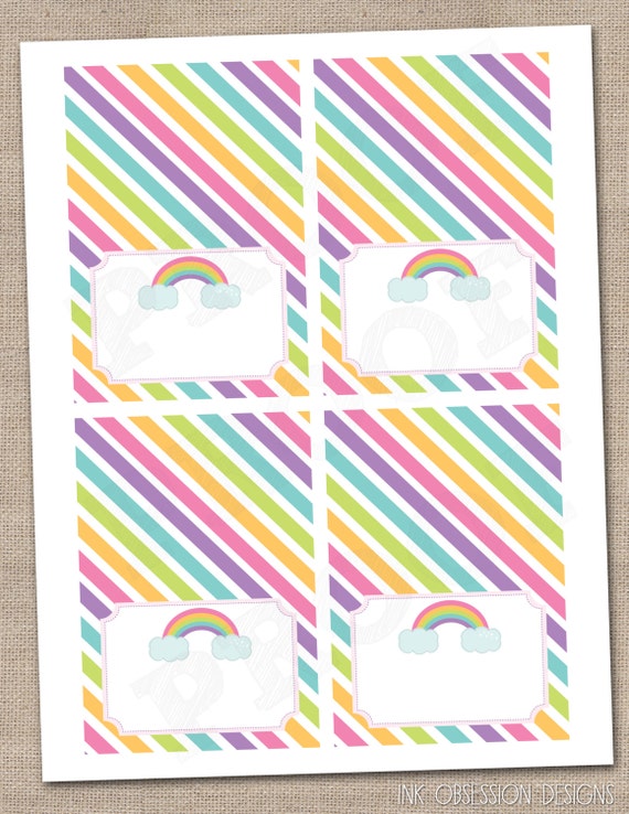 light rainbow stripes printable buffet card by