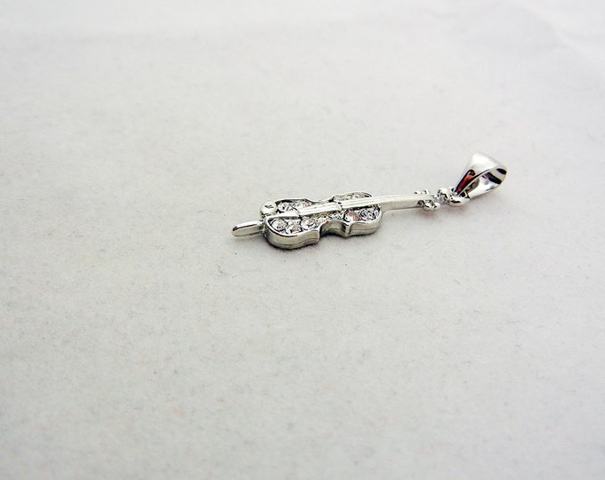 Silver-tone Rhinestone Cello Pendant