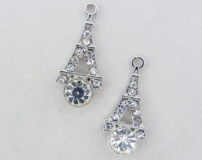 Pair of Silver-tone Rhinestone Eiffel Tower Charms