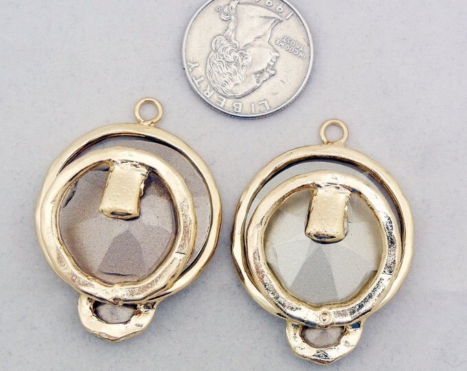 Pair of Gold-tone Large Crystal Round Charms
