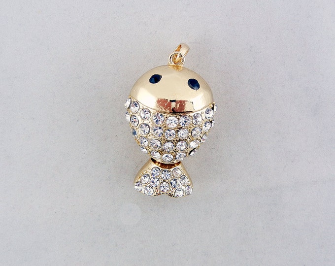 Gold-tone Dimensional Fish Pendant Rhinestones