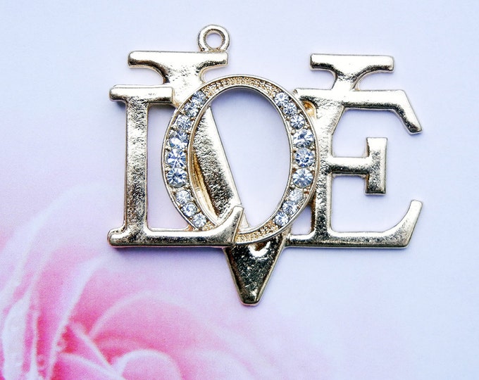 Rhinestone Love Charm Pendant Gold-tone