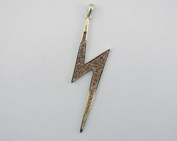 Lightning Bolt Pendant with Topaz Rhinestones Gold-tone