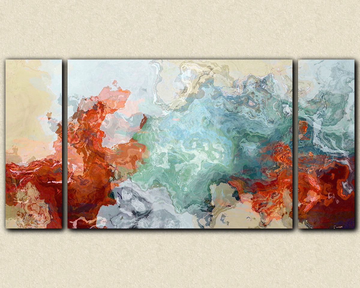 Large triptych abstract expressionism stretched canvas print