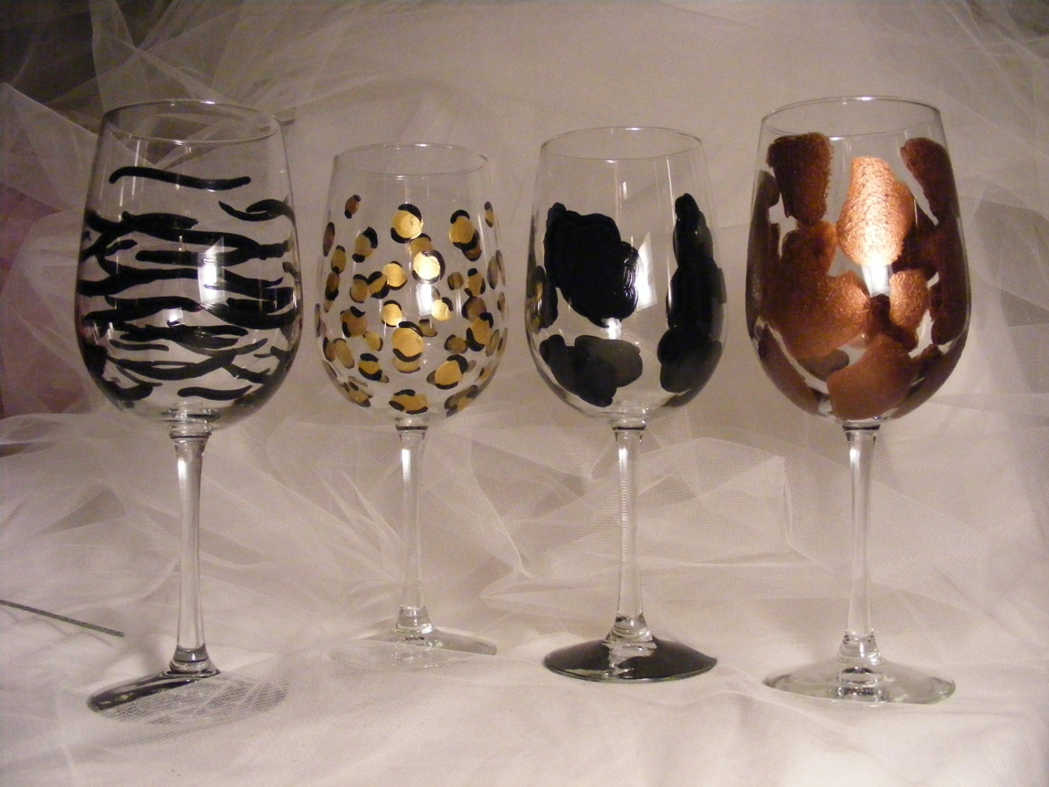 painted animal print wine glasses on oversize by DelightfulFinds
