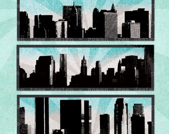 Digital Collage Sheet CITY SKYLINES 3x1in Urban Skyscrapers - no. 0212