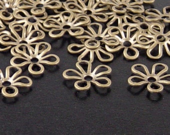 Brass Bronze Bead Cap 100 Antique Bronze Flower Victorian 5-Petal 9mm (1080cap09z1)xz