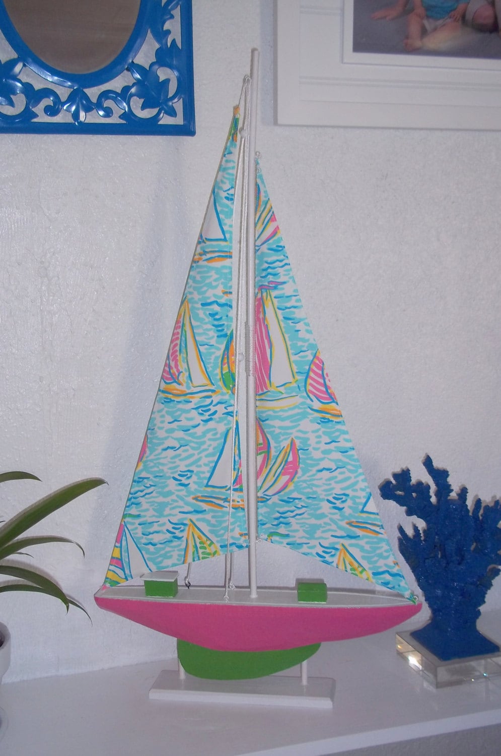 Large 31 Sail boat accented with Lilly Pulitzer You