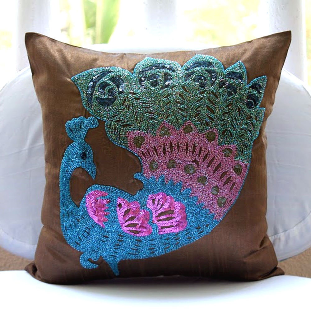 Luxury Brown Accent Pillows 16x16 Silk