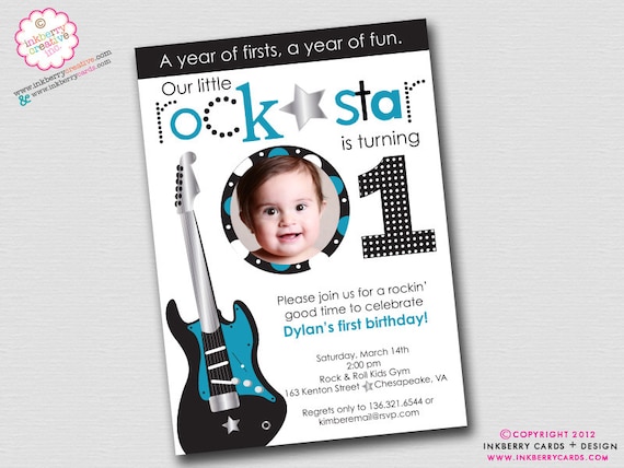 Little Rockstar Boy - Birthday Party Photo Invitation (Digital File - Printed Cards Also Available) Il_570xn