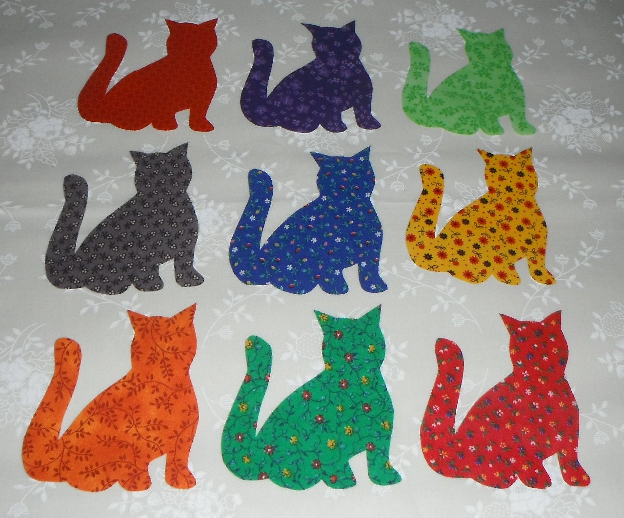 Set Of 9 Bright Kitty Cats Iron On Cotton Fabric Appliques For