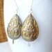 Metallic Gold and Silver Gray Earrings, Ornate Teardrop Etched Dangles Wedding Gift Box - Under 25