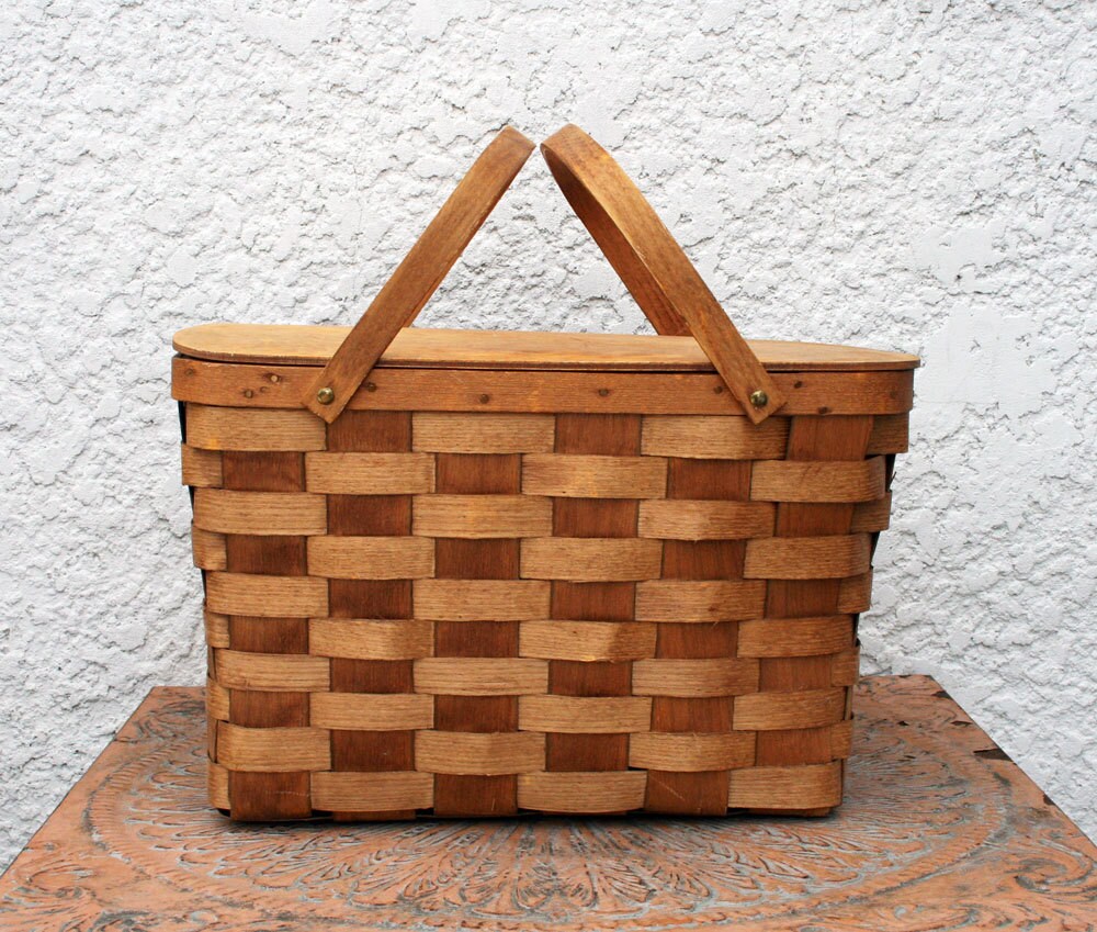 Vintage Wooden Picnic Basket Basketville Putney Vermont