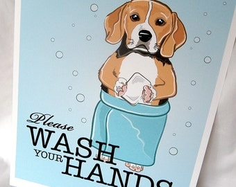 Beagle Wash Your Hands Print - Eco-Friendly 8x10 Size