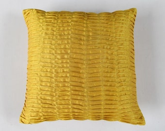 mustard yellow pillow. pintuck pillow. pleated textured cover yellow throw pillow.18inch decorative pillow