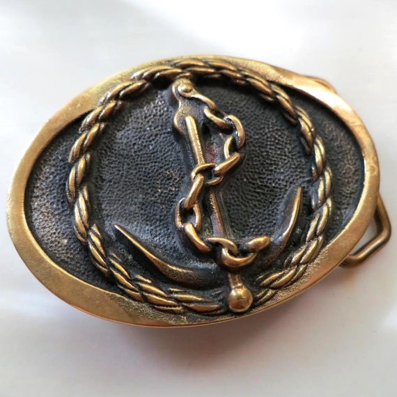 Vintage Anchor and Rope Brass Belt Buckle Boating Nautical