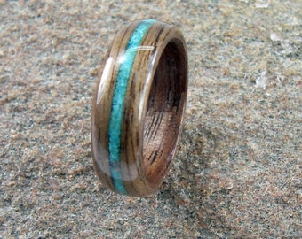Bentwood Ring Walnut with Turquoise Inlay