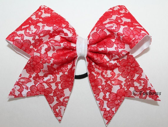 Items similar to Sweet Bow Red lace Valentine or Cheerleading Funbows