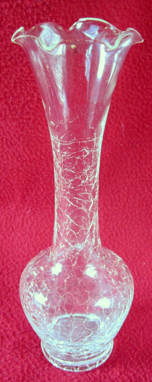 Crackle Glass Vase Bud Tulip Ruffled Vintage