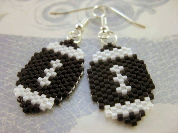 Football Earrings / Peyote Earrings / Beaded Earrings in Brown and