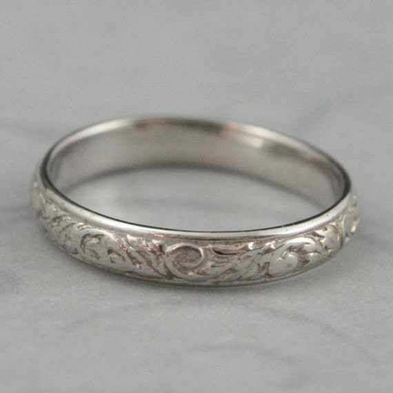 Solid 14K White Gold Going Barouque Wedding BandCustom