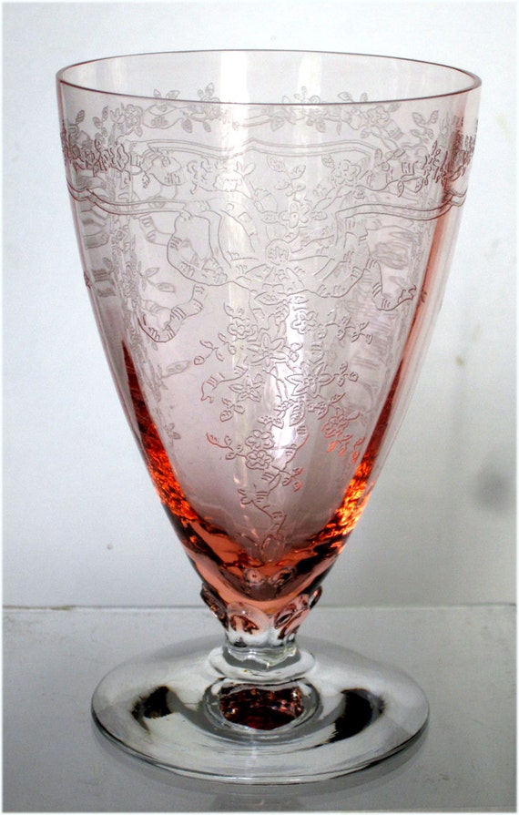 1930's Fostoria Glass Rose PINK June Etched Art Deco Water